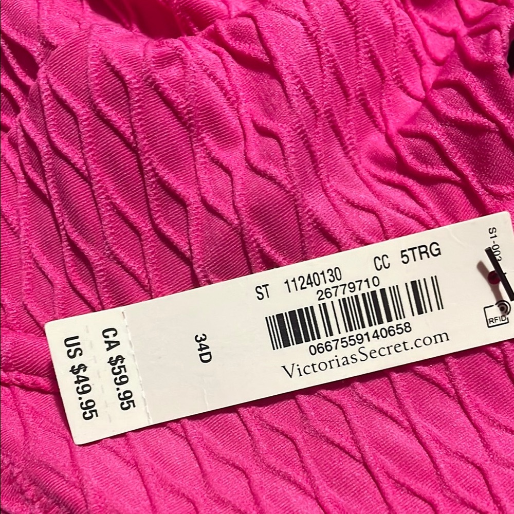 Pink Textured Bikini Set high waist underwire top.  Laced back